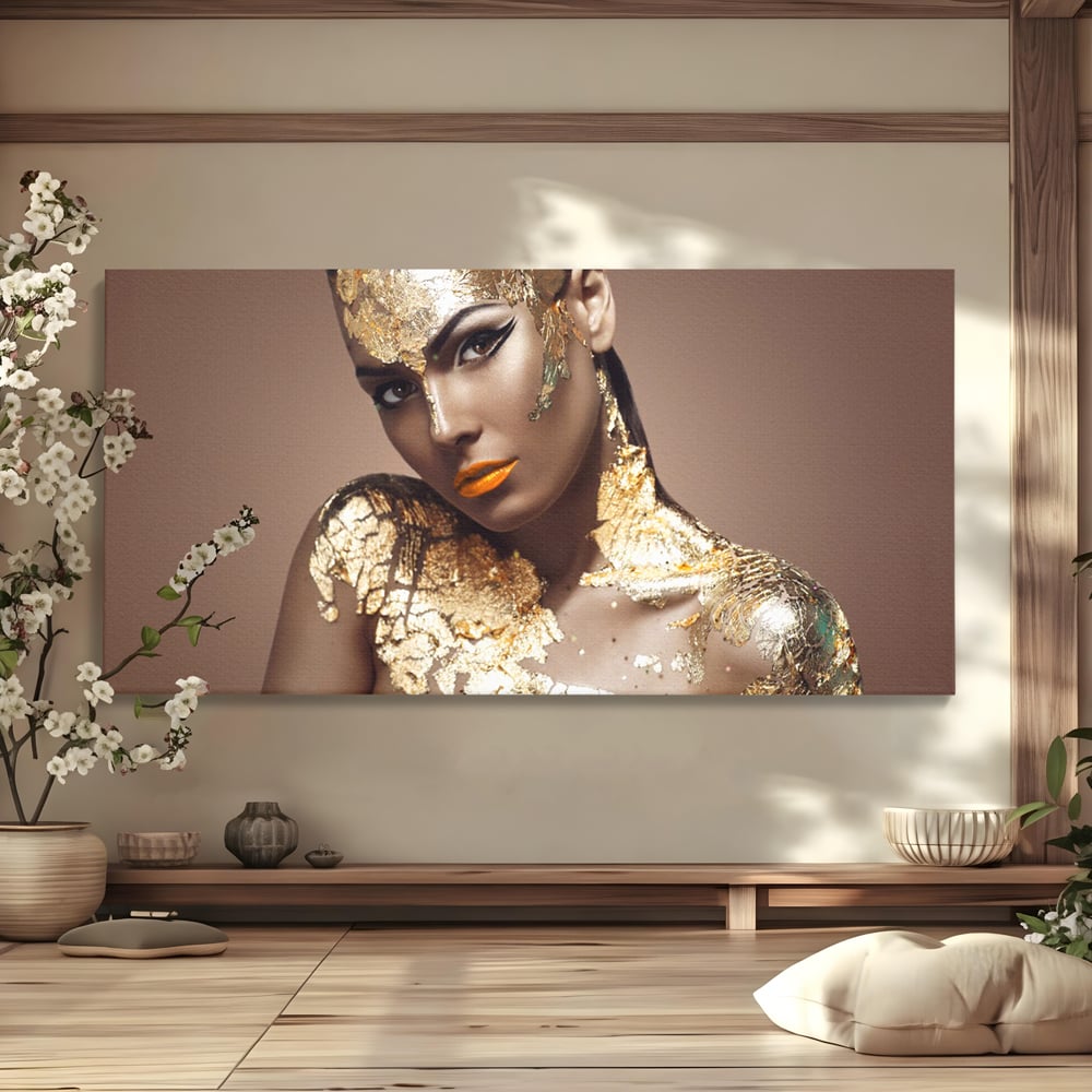 Tablou canvas cu tablou canvas cu femeie si foita de aur, fara rama, pe sasiu de lemn
