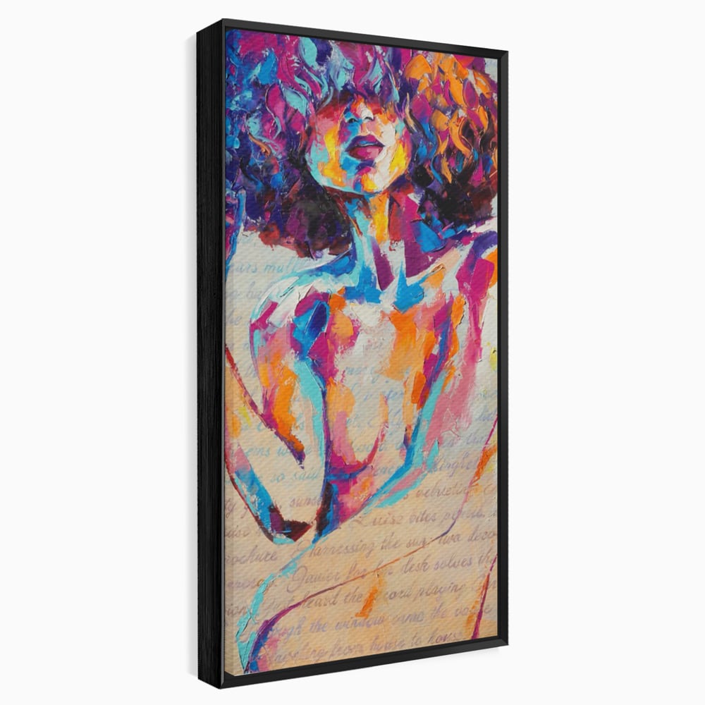 Tablou canvas cu tablou canvas cu portret abstract de femeie, in rama de aluminiu negru