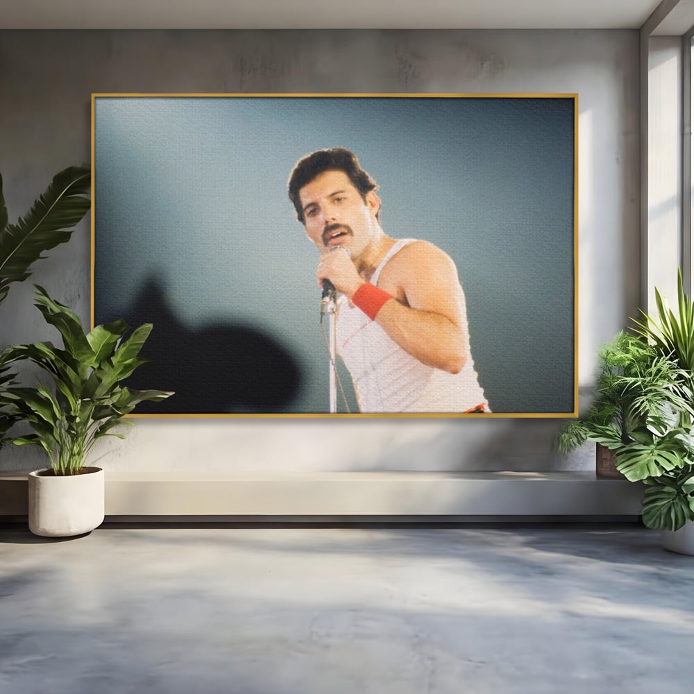 Tablou canvas cu tablou canvas cu freddie mercury, in rama de aluminiu auriu