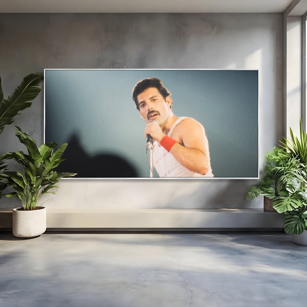 Tablou canvas cu tablou canvas cu freddie mercury, in rama de aluminiu argintiu