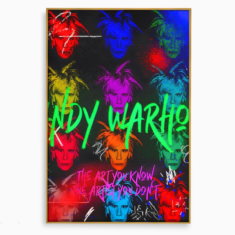 Tablou canvas cu tablou canvas cu portrete pop art andy warhol, in rama de aluminiu auriu