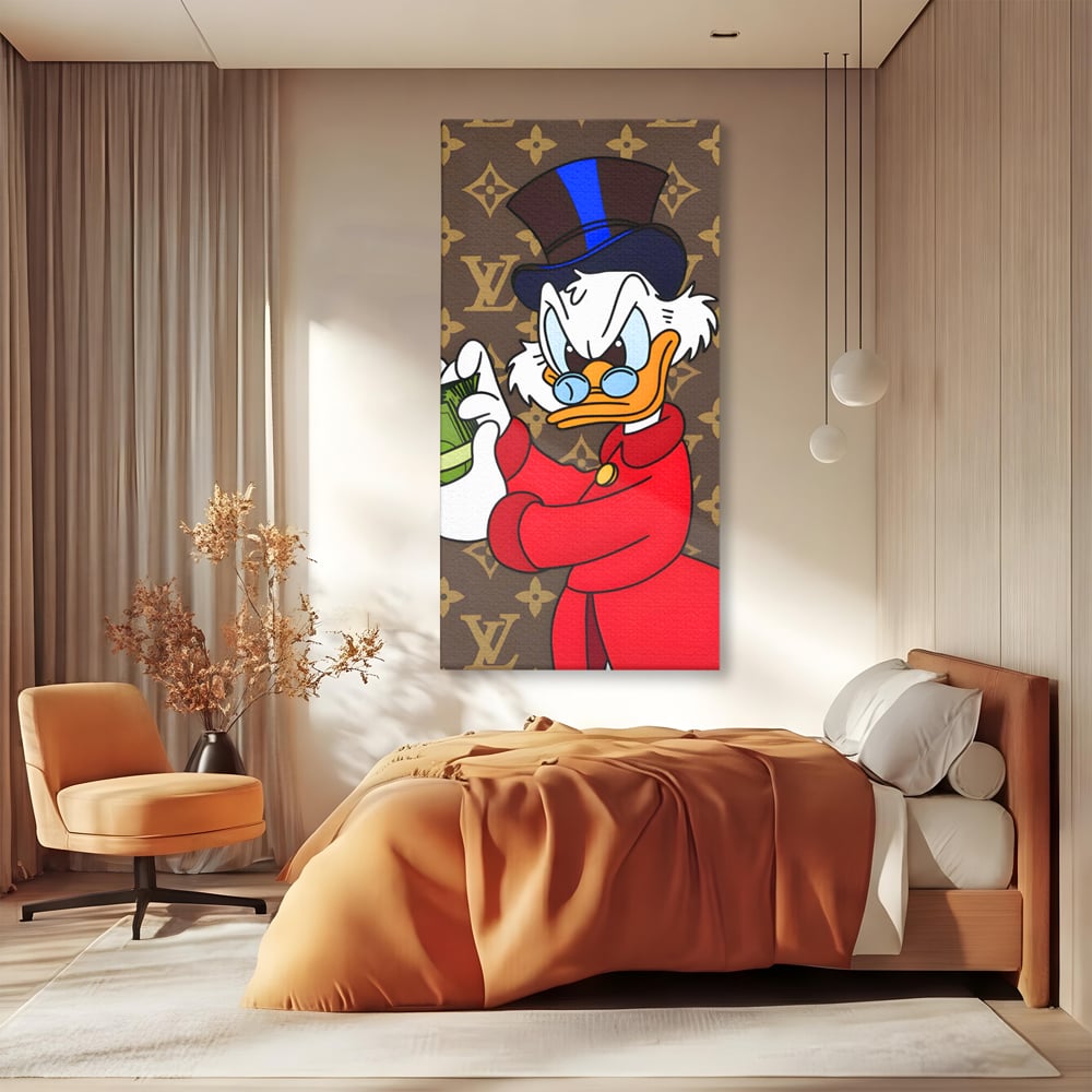 Tablou canvas cu tablou canvas cu personaj de desene animate, fara rama, pe sasiu de lemn, pe perete intr-un dormitor