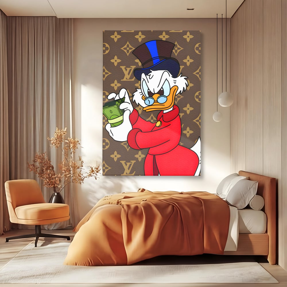 Tablou canvas cu tablou canvas cu personaj de desene animate, fara rama, pe sasiu de lemn, pe perete intr-un dormitor