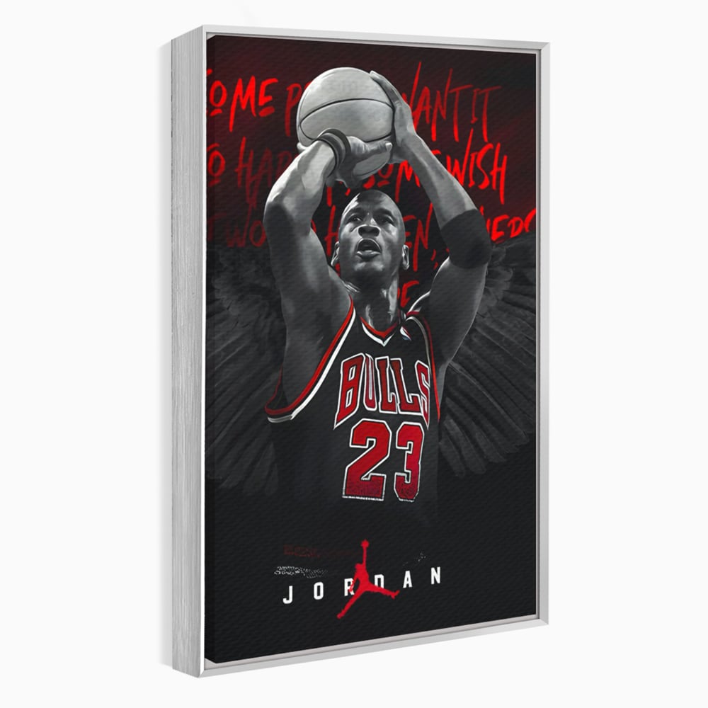 Tablou canvas cu tablou canvas cu michael jordan in actiune, in rama de aluminiu argintiu