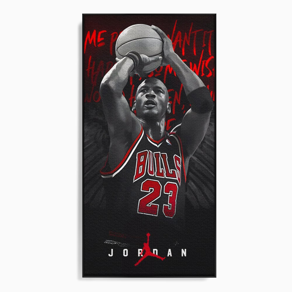 Tablou canvas cu tablou canvas cu michael jordan in actiune, in rama de aluminiu negru