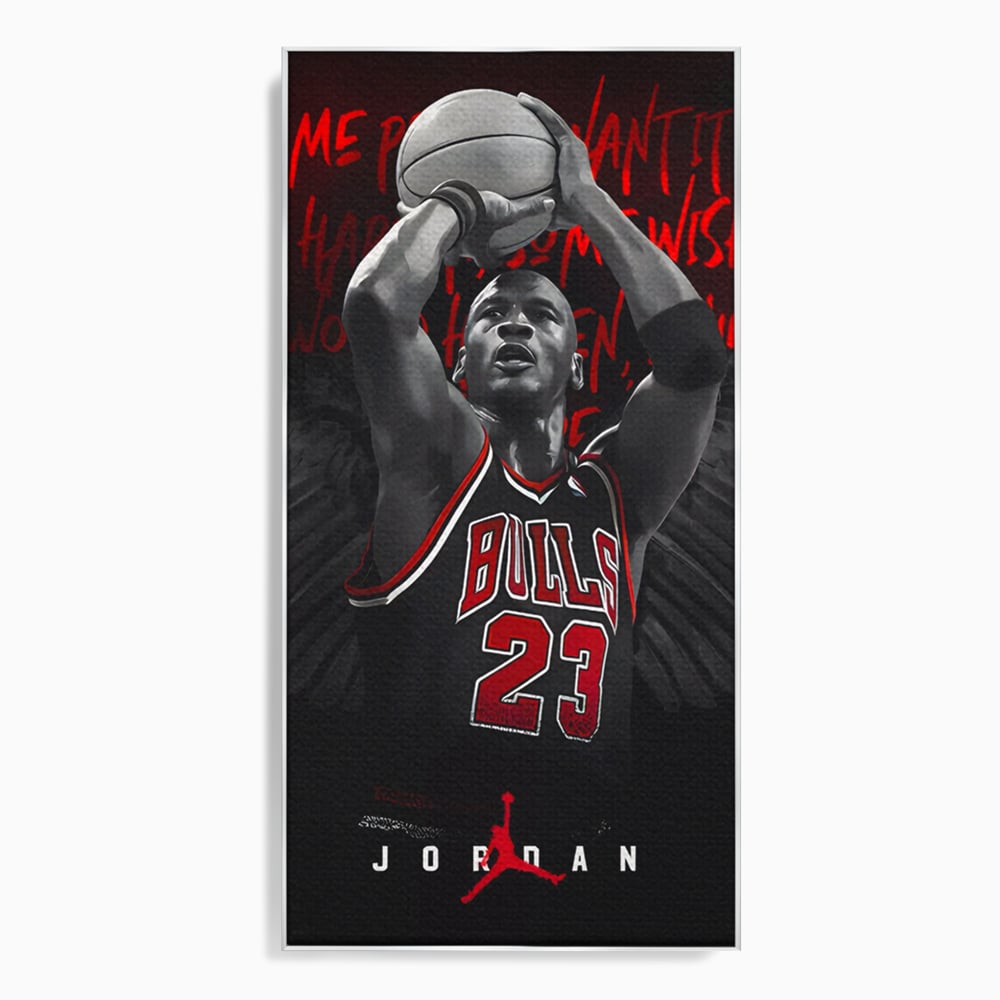 Tablou canvas cu tablou canvas cu michael jordan in actiune, in rama de aluminiu argintiu