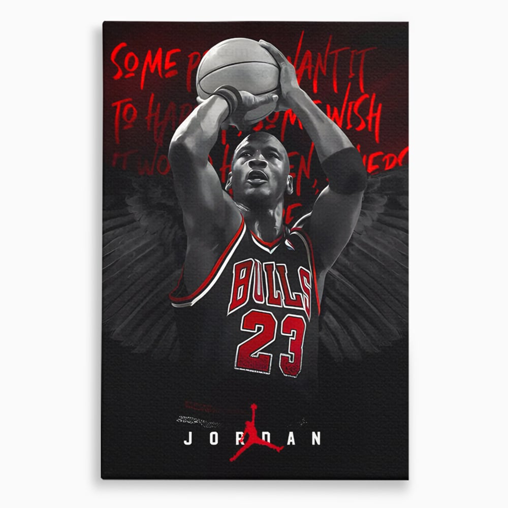 Tablou canvas cu tablou canvas cu michael jordan in actiune, fara rama, pe sasiu de lemn
