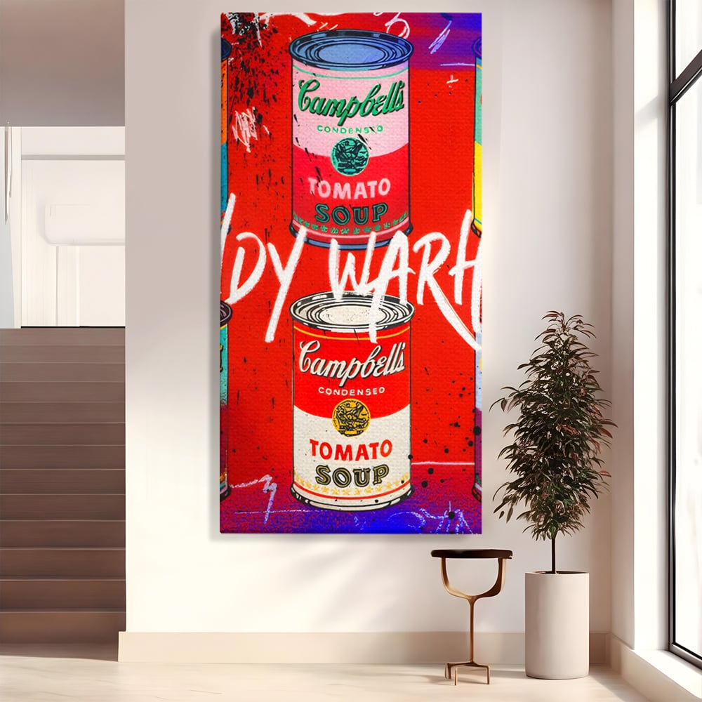 Tablou canvas cu tablou canvas cu cutii de supa, fara rama, pe sasiu de lemn