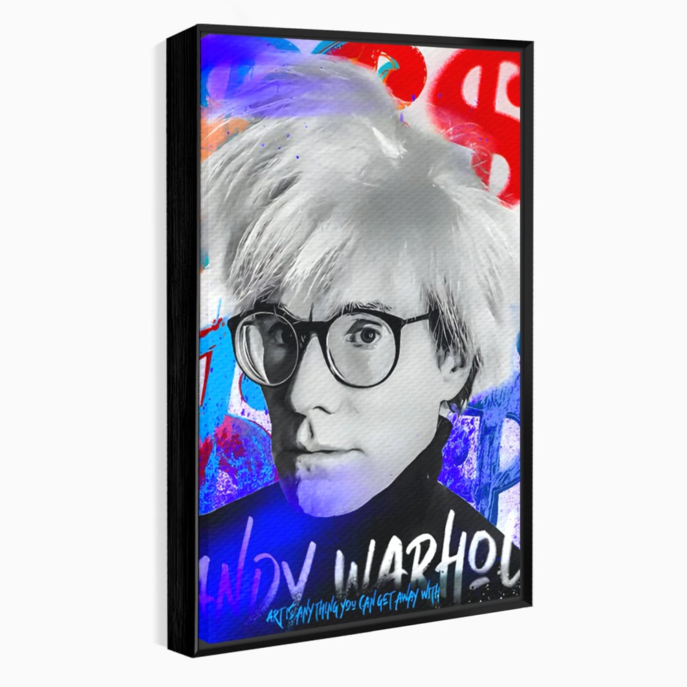 Tablou canvas cu tablou canvas cu portretul lui andy warhol, in rama de aluminiu negru