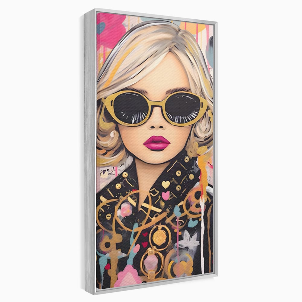 Tablou canvas cu tablou canvas cu portret de femeie, in rama de aluminiu argintiu