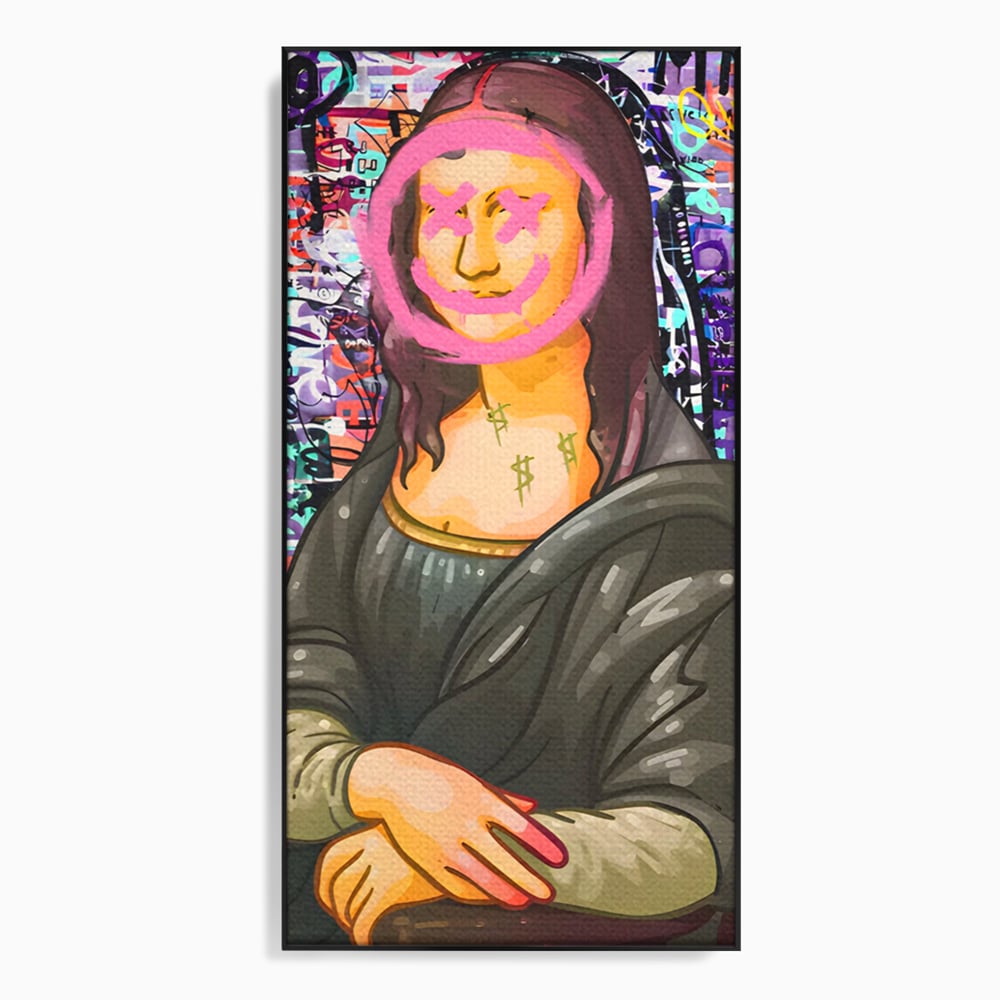 Tablou canvas cu tablou canvas cu mona lisa pop art, in rama de aluminiu negru