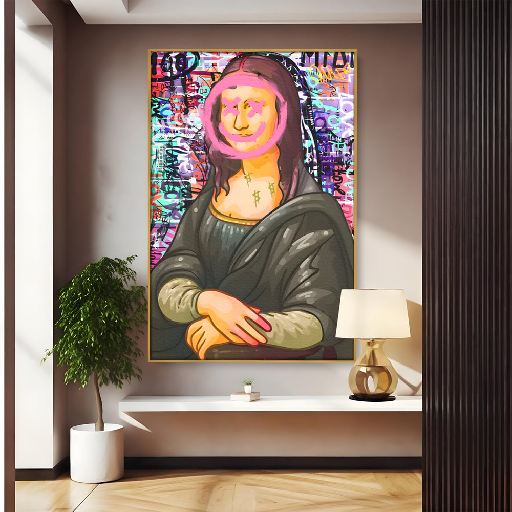 Tablou canvas cu tablou canvas cu mona lisa pop art, in rama de aluminiu auriu