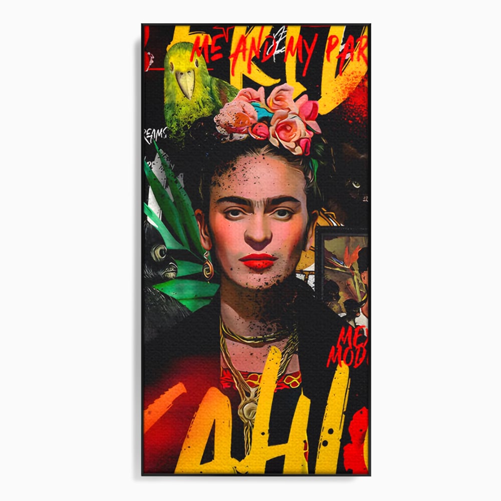 Tablou canvas cu tablou canvas portret frida kahlo, in rama de aluminiu negru
