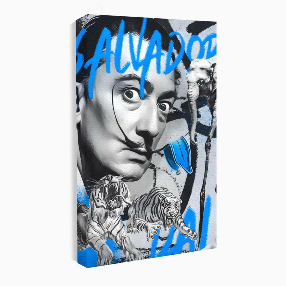 Tablou canvas cu tablou canvas cu portretul stilizat al lui salvador dali, fara rama, pe sasiu de lemn