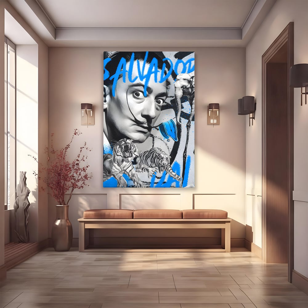 Tablou canvas cu tablou canvas cu portretul stilizat al lui salvador dali, fara rama, pe sasiu de lemn