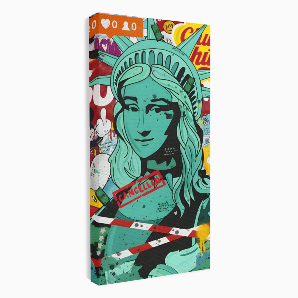 Tablou canvas cu tablou canvas cu statuia libertatii in stil grafitti, fara rama, pe sasiu de lemn