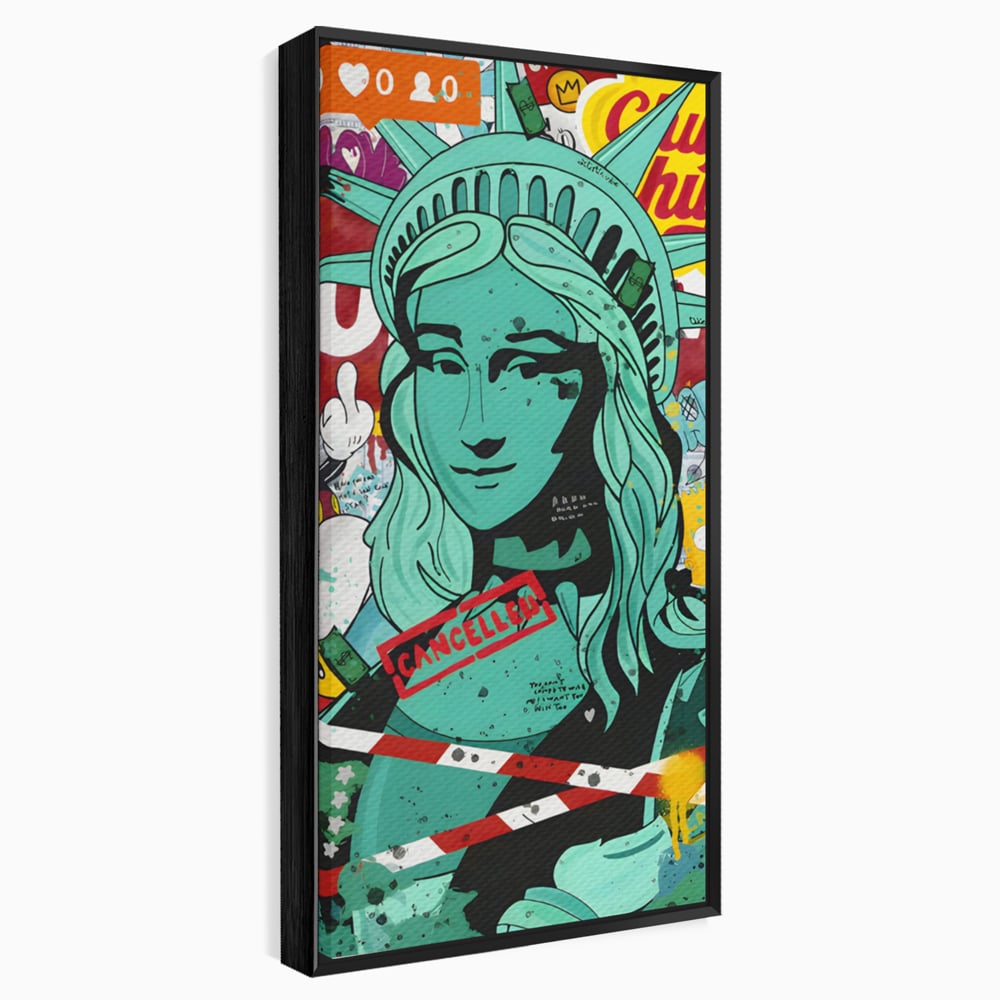 Tablou canvas cu tablou canvas cu statuia libertatii in stil grafitti, in rama de aluminiu negru