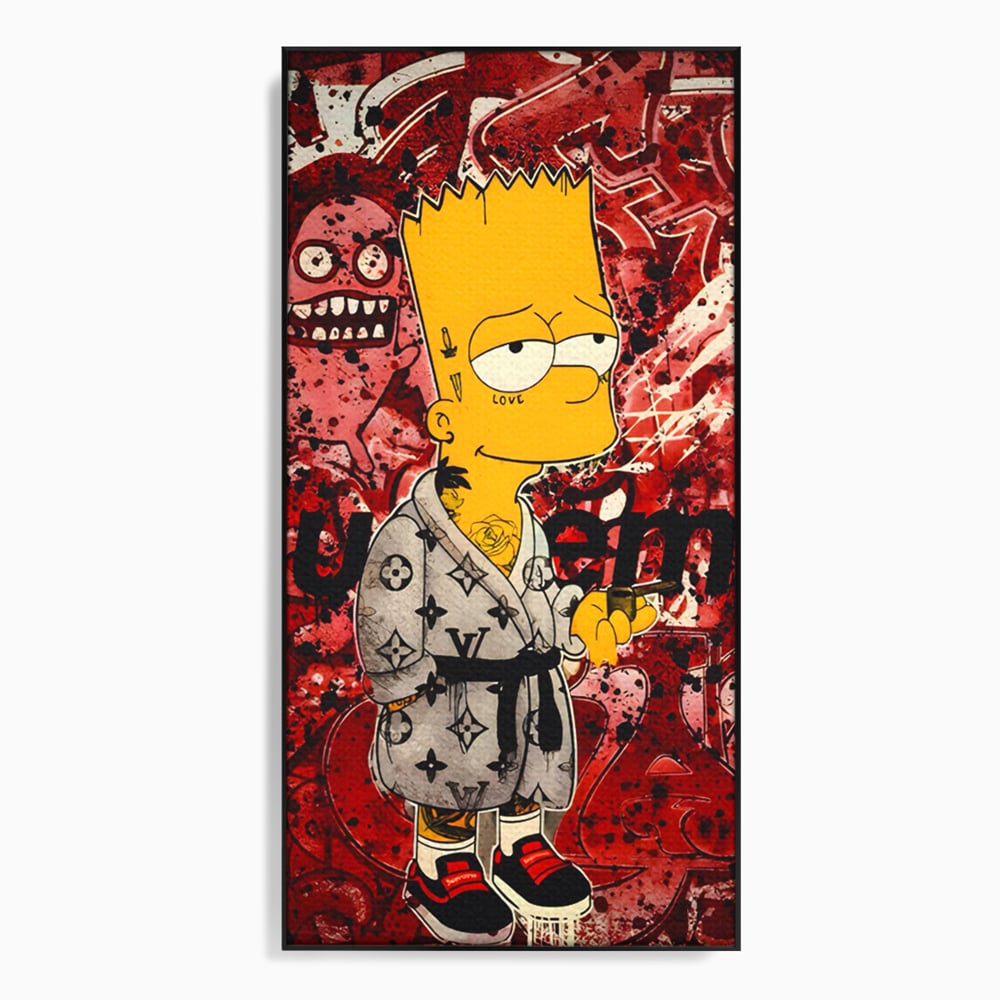Tablou canvas cu tablou canvas cu bart simpson graffiti, in rama de aluminiu negru