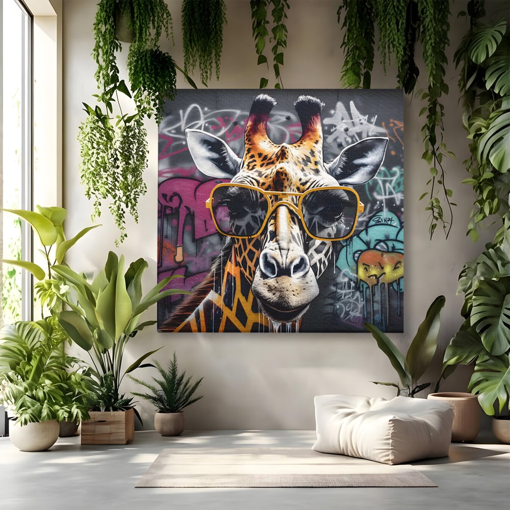 Tablou canvas cu tablou canvas cu girafa stilizata, fara rama, pe sasiu de lemn