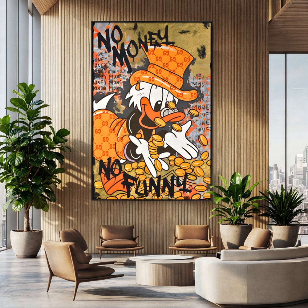 Tablou canvas cu tablou canvas cu rata stilizata, in rama de aluminiu negru, pe perete intr-un birou