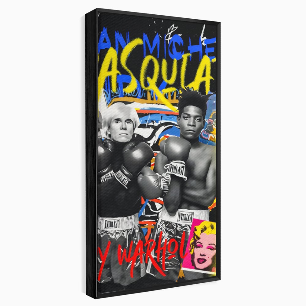 Tablou canvas cu tablou canvas cu andy warhol si basquiat, in rama de aluminiu negru