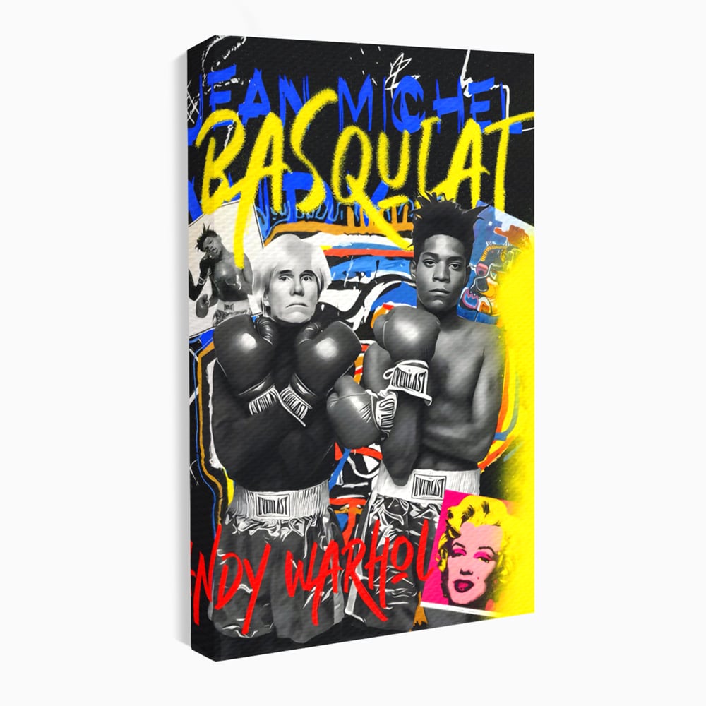 Tablou canvas cu tablou canvas cu andy warhol si basquiat, fara rama, pe sasiu de lemn