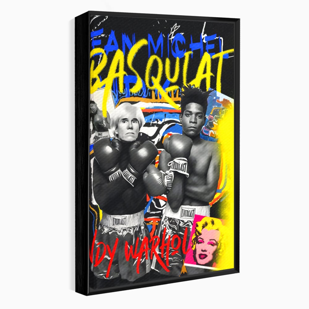 Tablou canvas cu tablou canvas cu andy warhol si basquiat, in rama de aluminiu negru