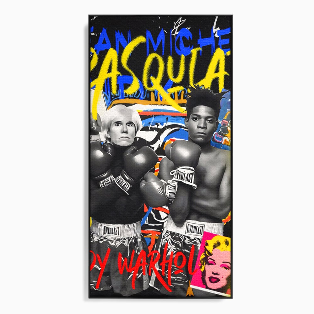 Tablou canvas cu tablou canvas cu andy warhol si basquiat, in rama de aluminiu negru