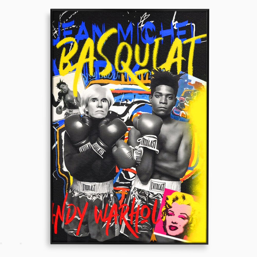 Tablou canvas cu tablou canvas cu andy warhol si basquiat, in rama de aluminiu negru