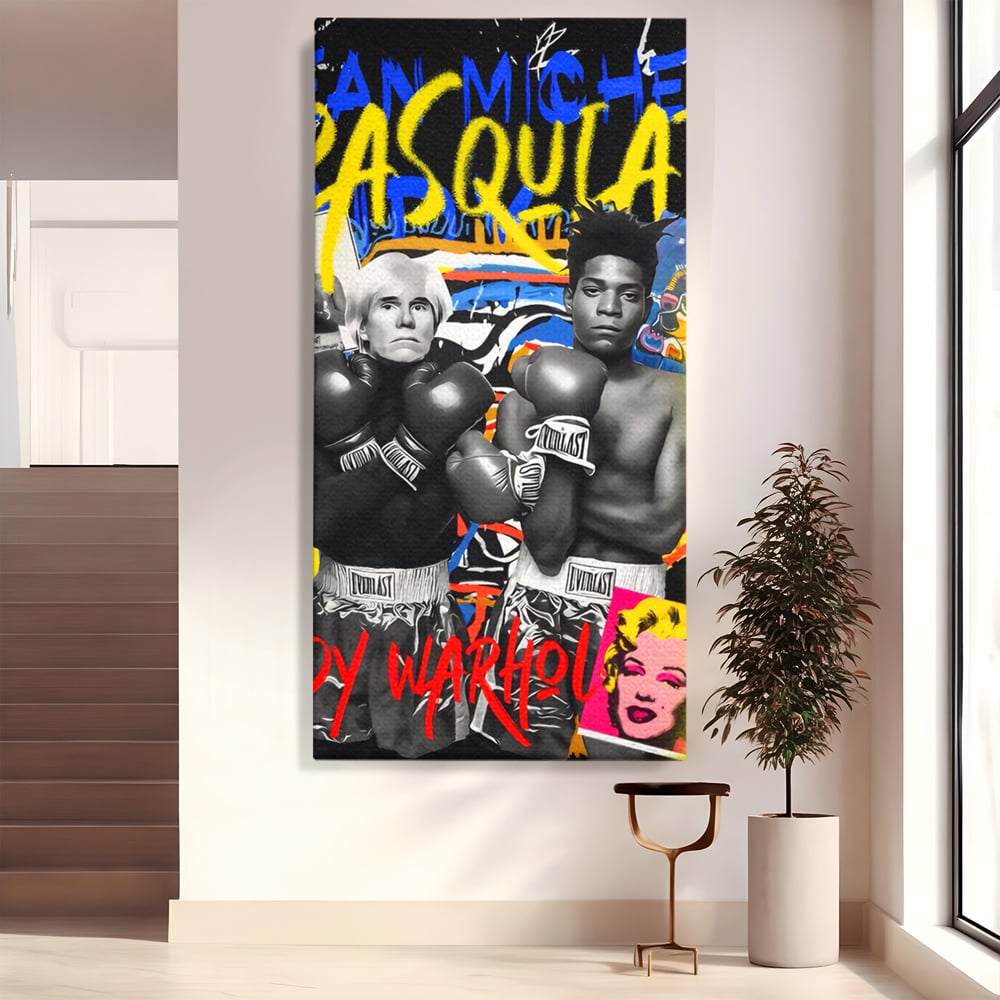 Tablou canvas cu tablou canvas cu andy warhol si basquiat, fara rama, pe sasiu de lemn