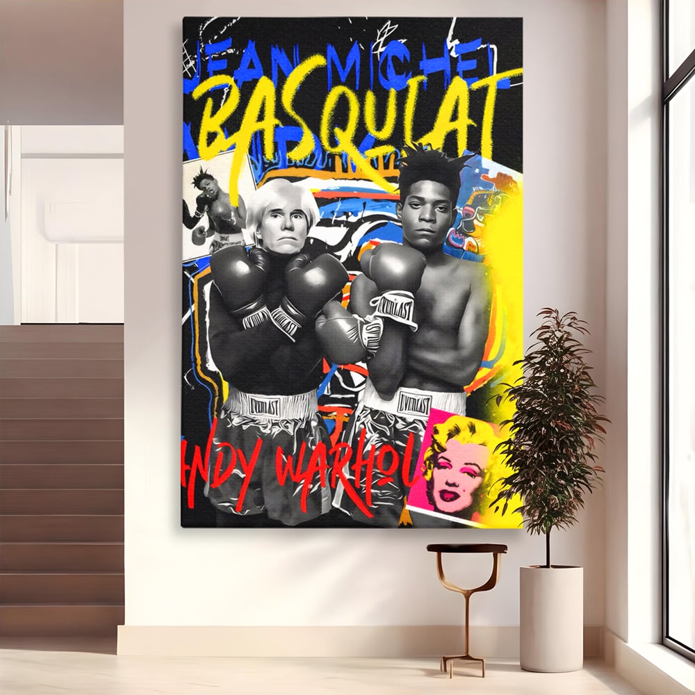 Tablou canvas cu tablou canvas cu andy warhol si basquiat, fara rama, pe sasiu de lemn