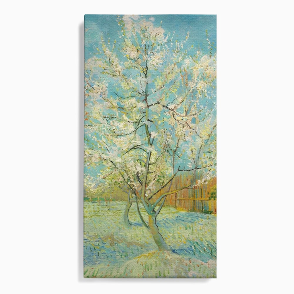 Tablou canvas cu pictura cu un copac inflorit primavara, fara rama, pe sasiu de lemn