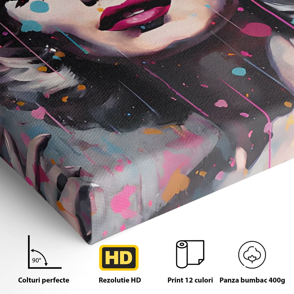 Detaliu al suprafetei: tablou canvas cu marilyn monroe, fara rama, pe sasiu de lemn