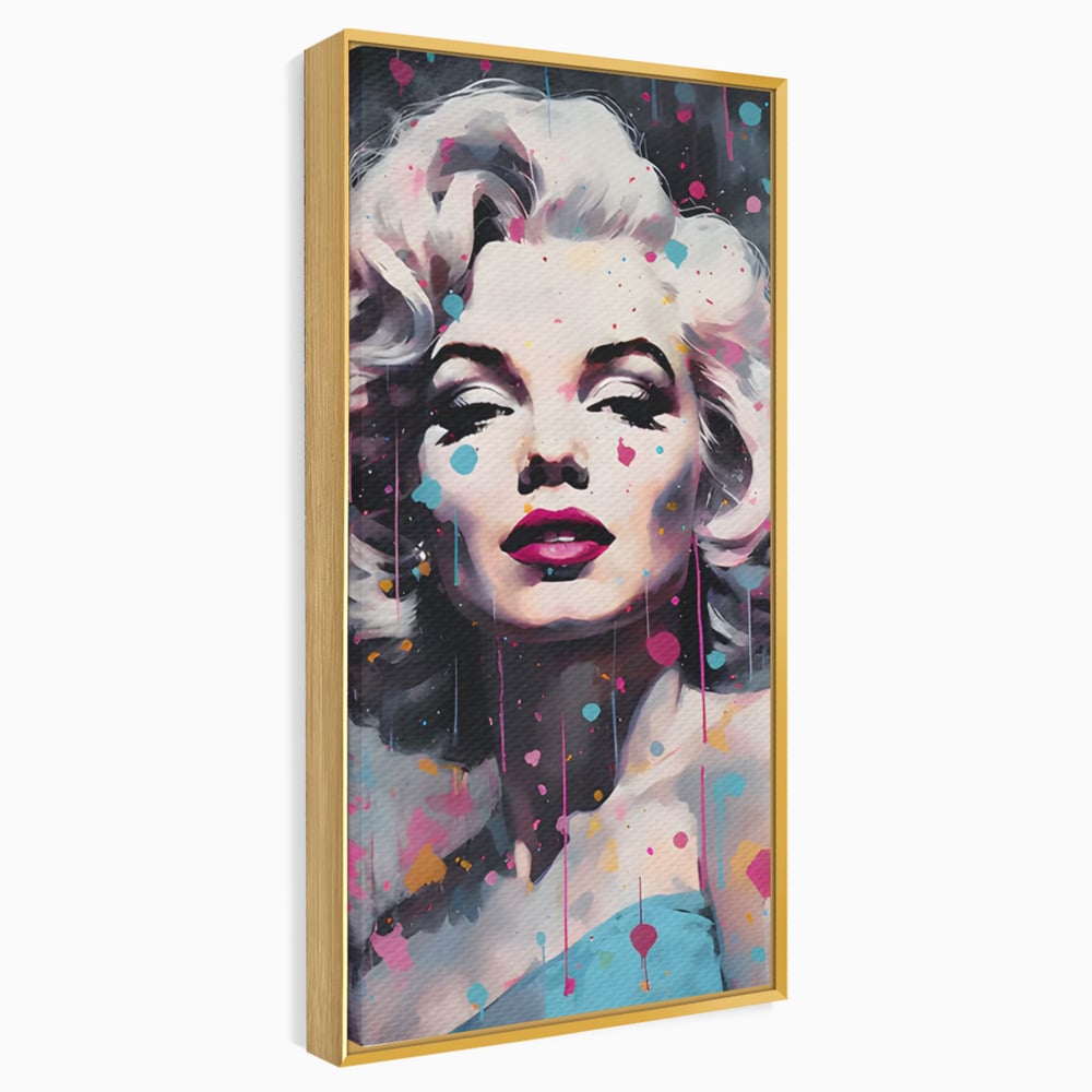 Tablou canvas cu tablou canvas cu marilyn monroe, in rama de aluminiu auriu
