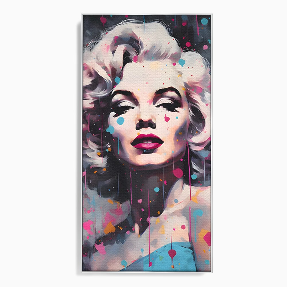 Tablou canvas cu tablou canvas cu marilyn monroe, in rama de aluminiu argintiu