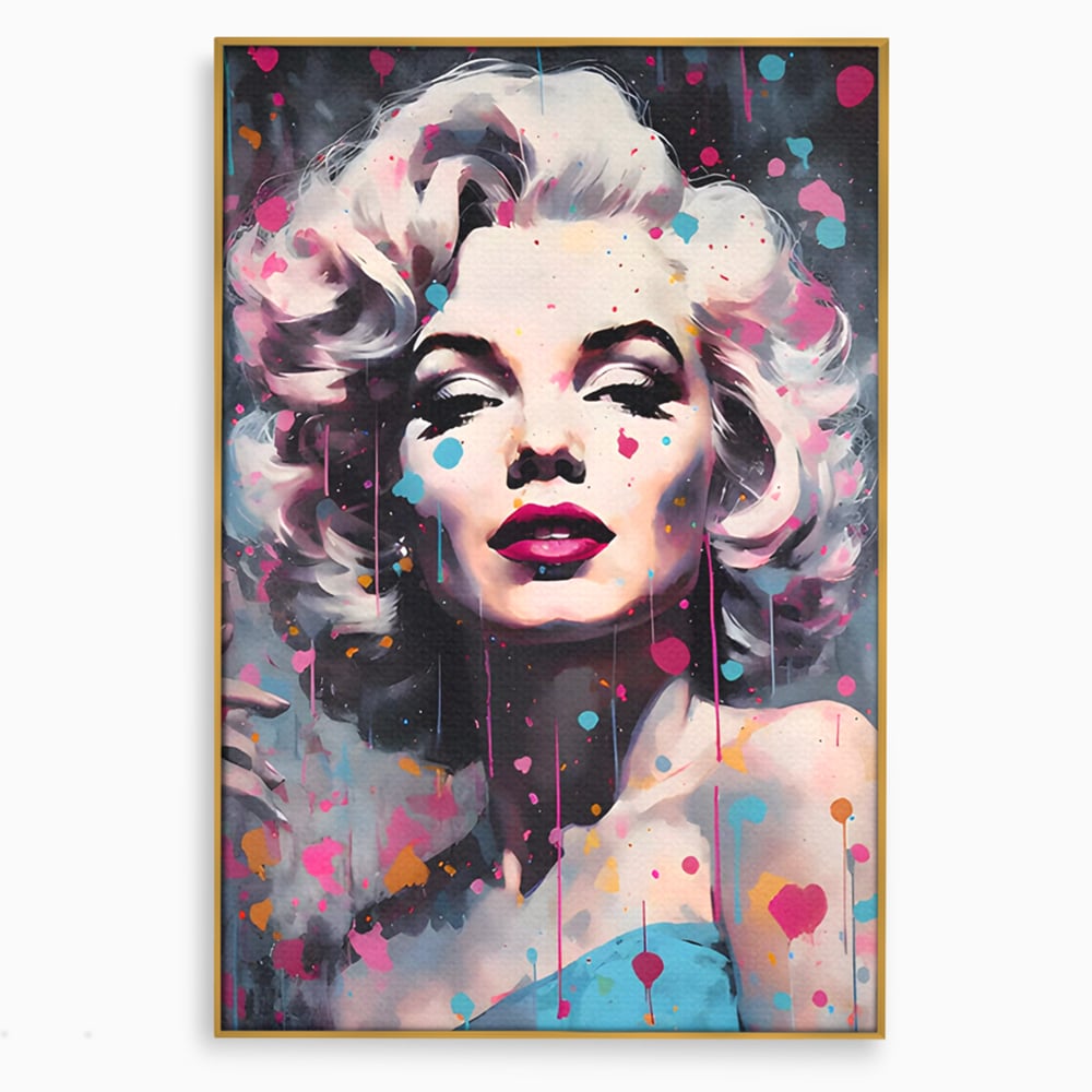 Tablou canvas cu tablou canvas cu marilyn monroe, in rama de aluminiu auriu
