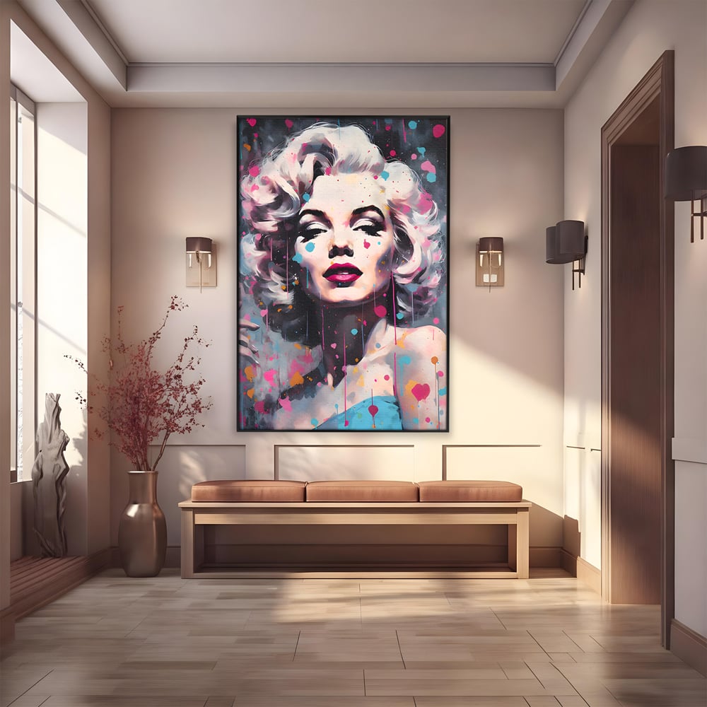 Tablou canvas cu tablou canvas cu marilyn monroe, in rama de aluminiu negru