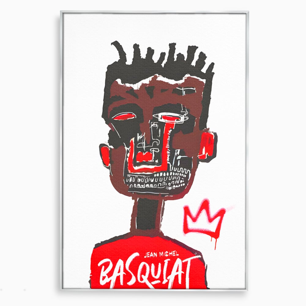 Tablou canvas cu tablou canvas cu portret abstract stil basquiat, in rama de aluminiu argintiu