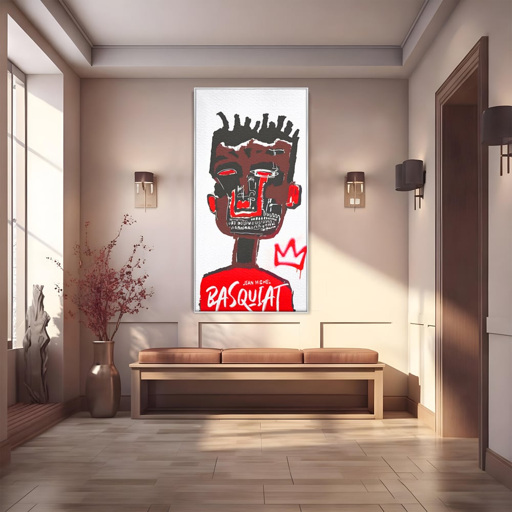 Tablou canvas cu tablou canvas cu portret abstract stil basquiat, in rama de aluminiu argintiu
