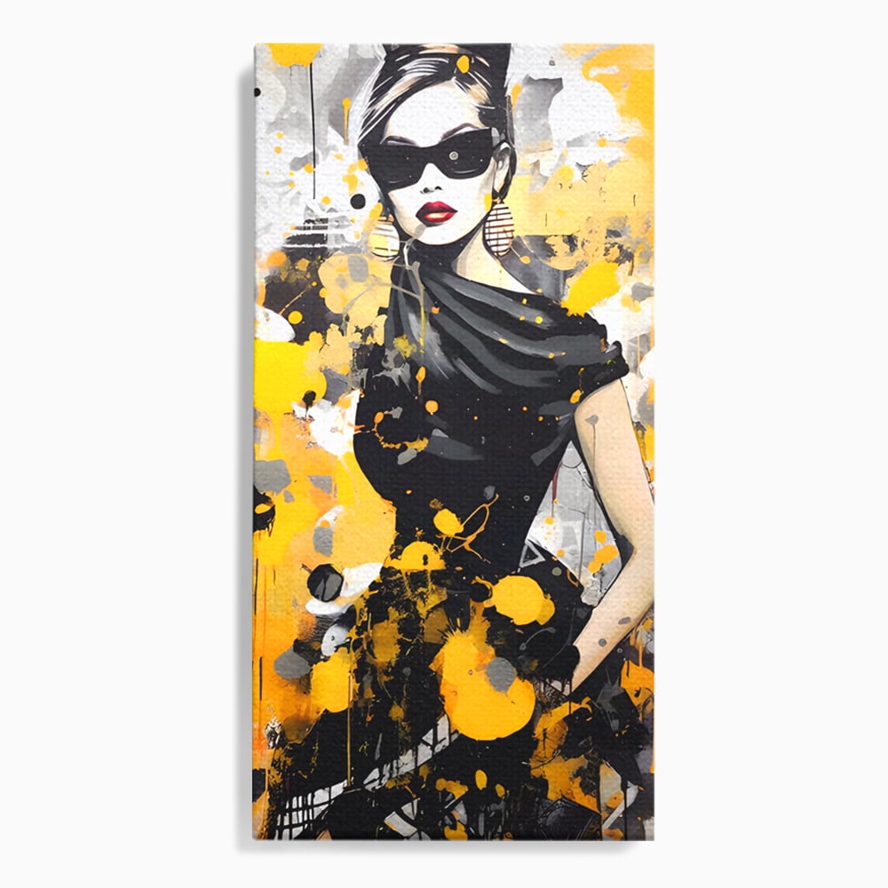 Tablou canvas cu tablou canvas portret femeie eleganta ochelari, fara rama, pe sasiu de lemn