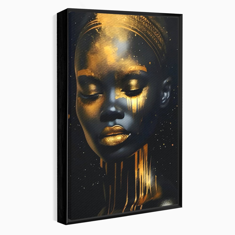 Tablou canvas cu tablou canvas cu portret de femeie, in rama de aluminiu negru