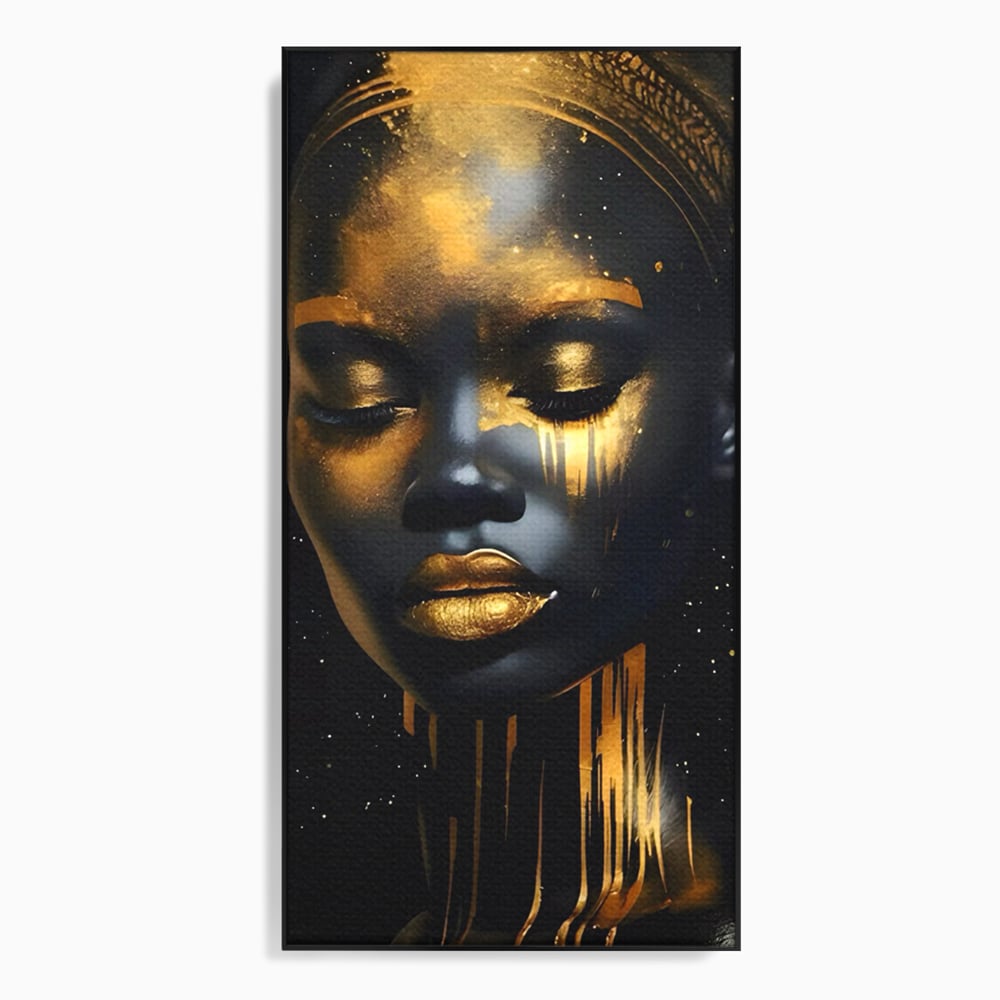 Tablou canvas cu tablou canvas cu portret de femeie, in rama de aluminiu negru