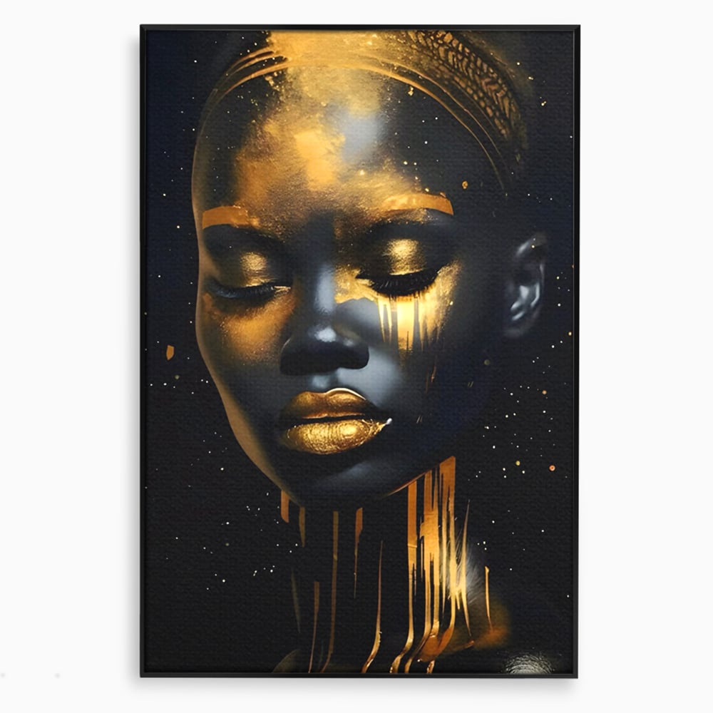 Tablou canvas cu tablou canvas cu portret de femeie, in rama de aluminiu negru