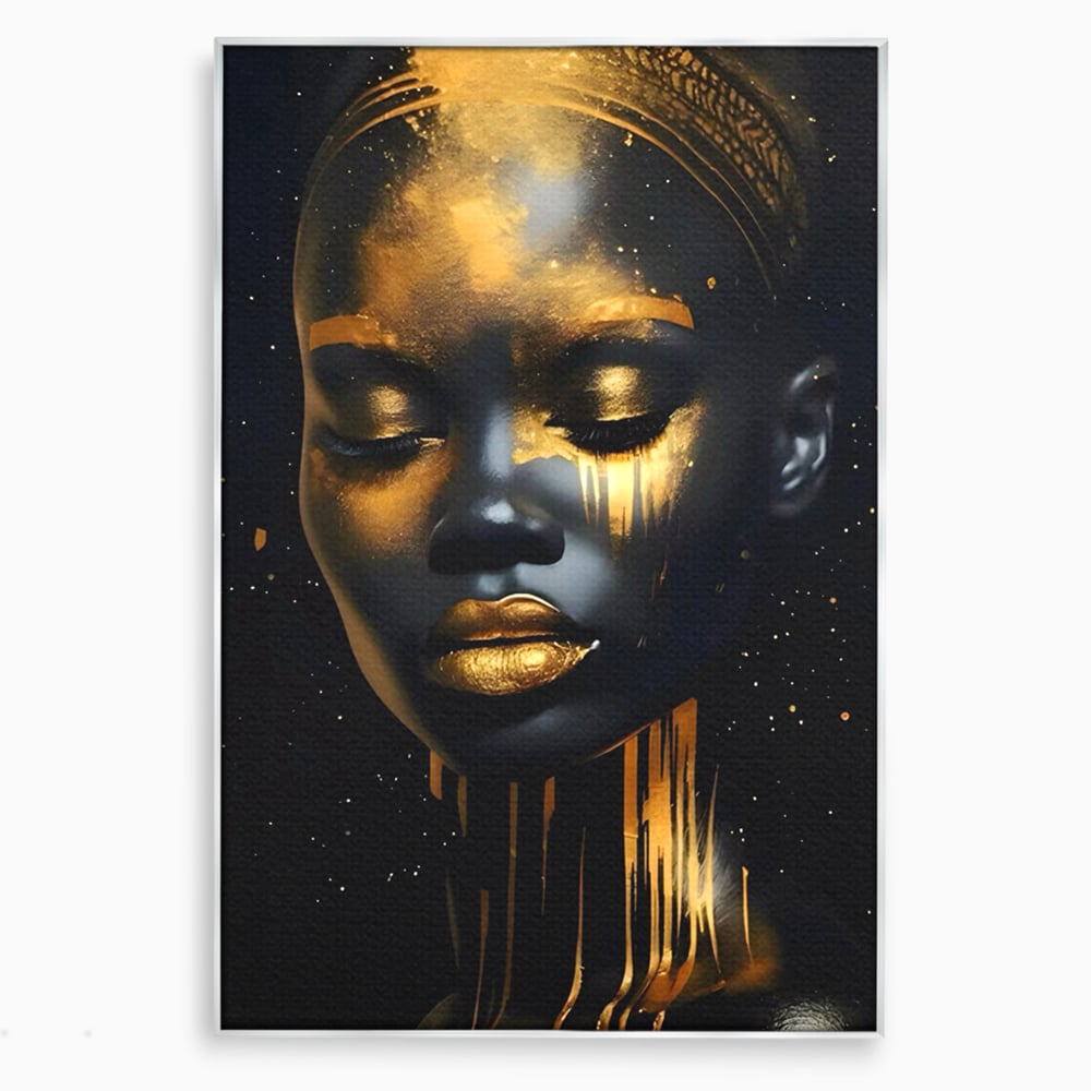 Tablou canvas cu tablou canvas cu portret de femeie, in rama de aluminiu argintiu