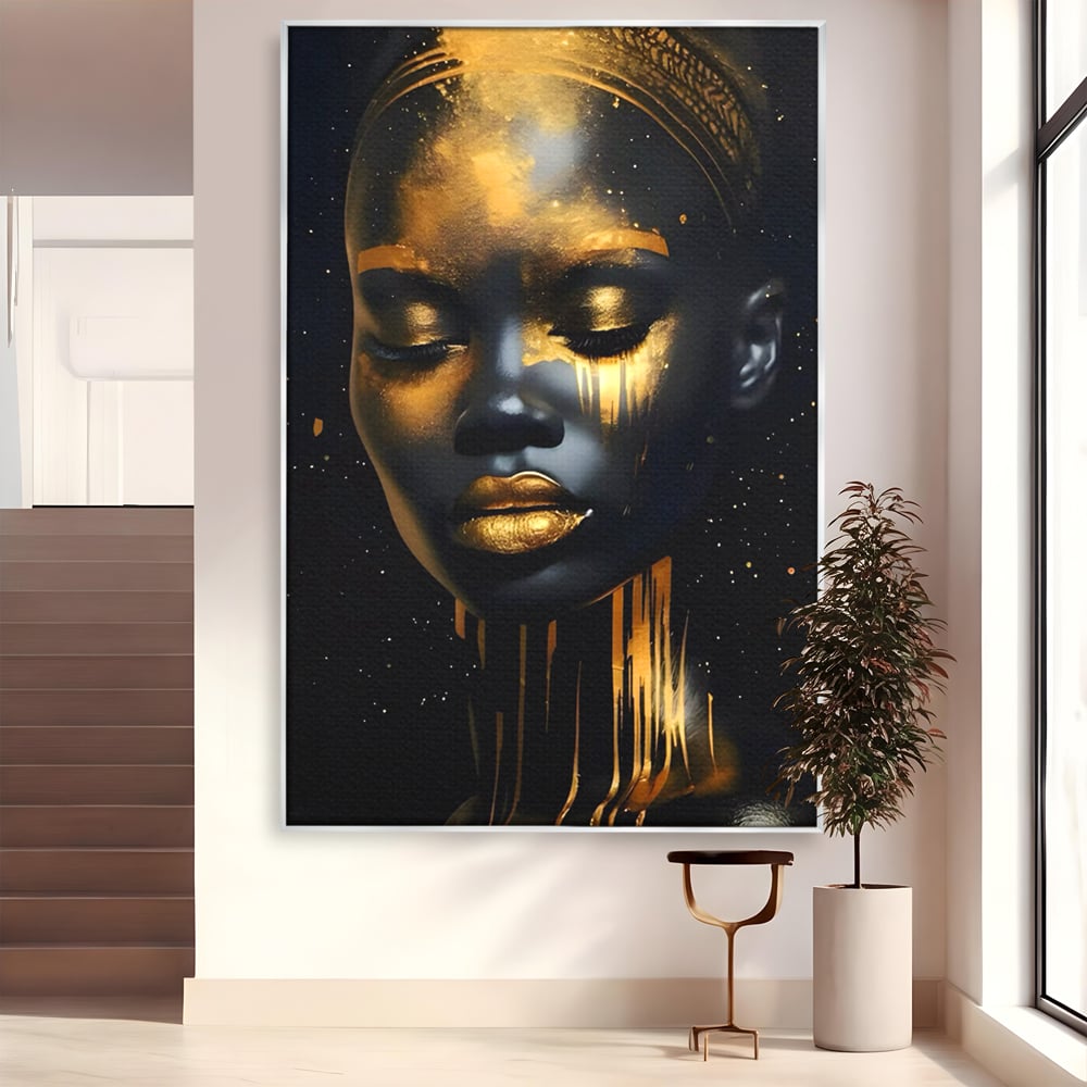 Tablou canvas cu tablou canvas cu portret de femeie, in rama de aluminiu argintiu
