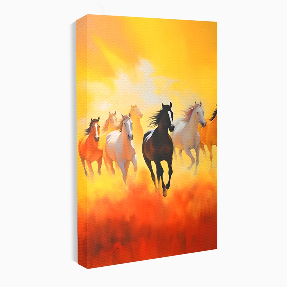 Tablou canvas cu pictura cu cai in galop, fara rama, pe sasiu de lemn