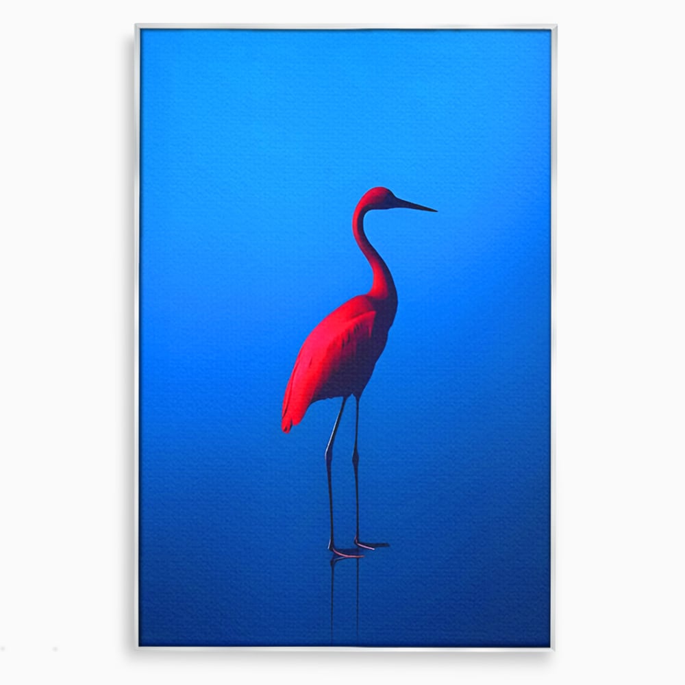 Tablou canvas cu tablou canvas cu pasare flamingo rosie, in rama de aluminiu argintiu