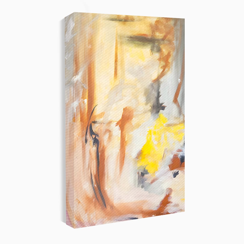 Tablou canvas cu pictura abstracta cu pete aurii si maronii, fara rama, pe sasiu de lemn