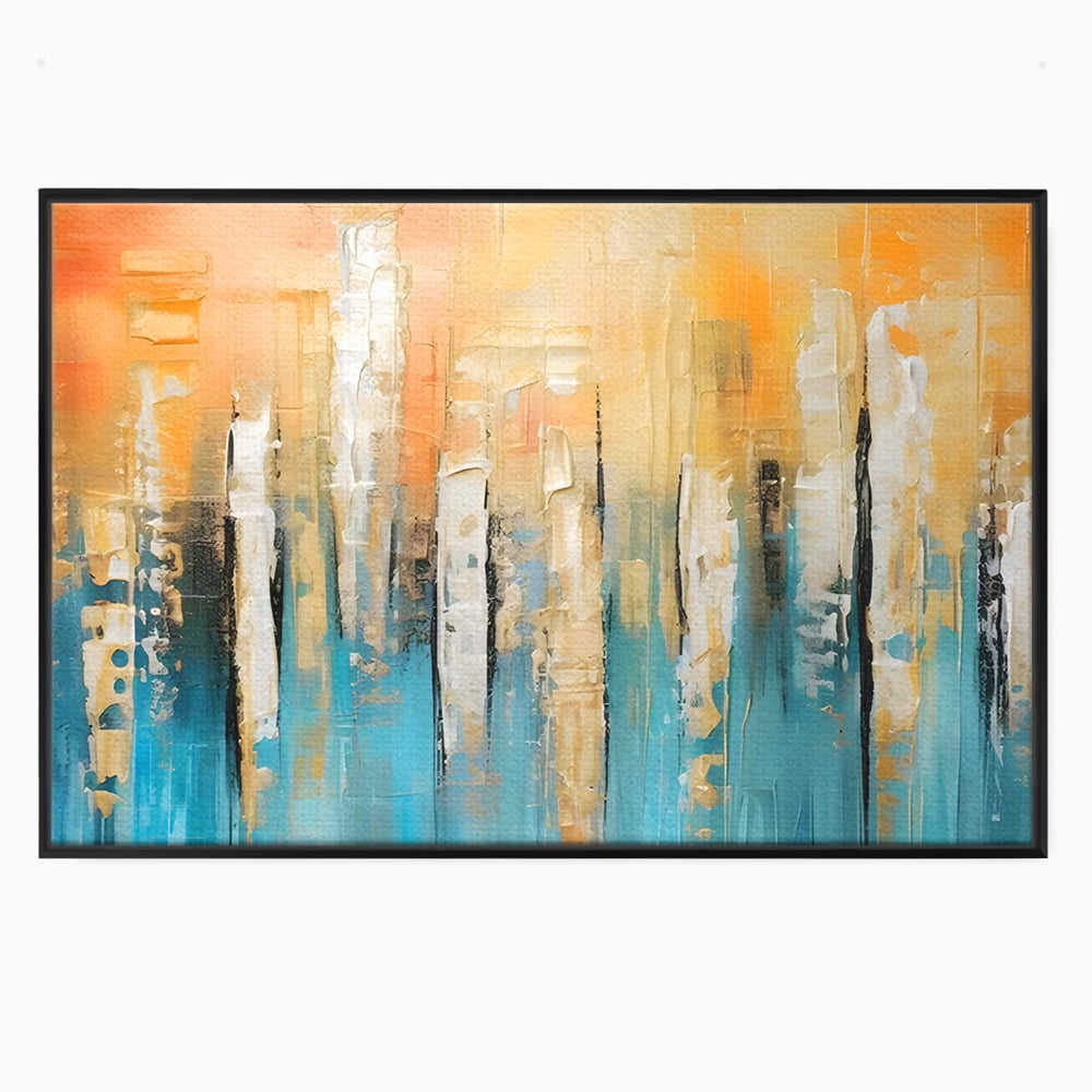Tablou canvas cu pictura abstracta cu linii verticale, in rama de aluminiu negru