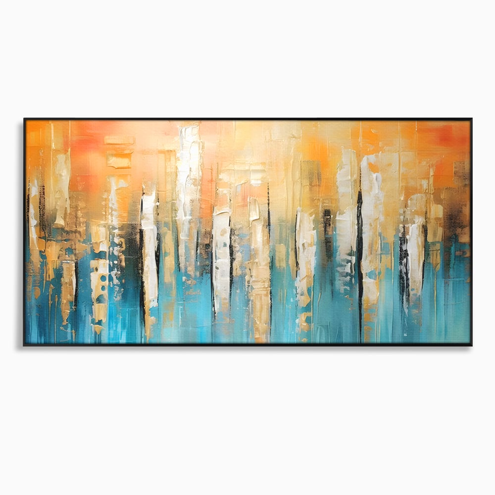 Tablou canvas cu pictura abstracta cu linii verticale, in rama de aluminiu negru
